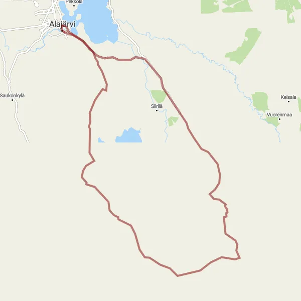 Map miniature of "Off-the-Beaten-Path Gravel Cycling Exploration near Alajärvi" cycling inspiration in Länsi-Suomi, Finland. Generated by Tarmacs.app cycling route planner