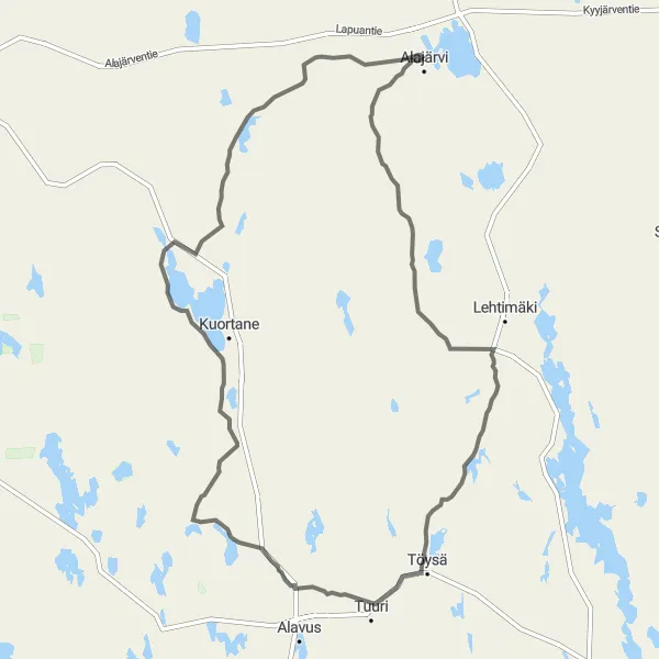 Map miniature of "Lehtimäki Circuit" cycling inspiration in Länsi-Suomi, Finland. Generated by Tarmacs.app cycling route planner