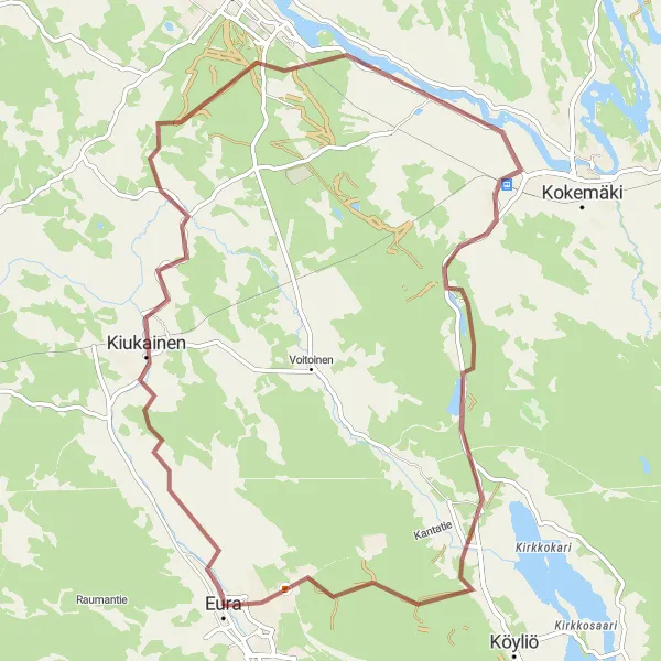 Map miniature of "Eura Gravel Paradise" cycling inspiration in Länsi-Suomi, Finland. Generated by Tarmacs.app cycling route planner