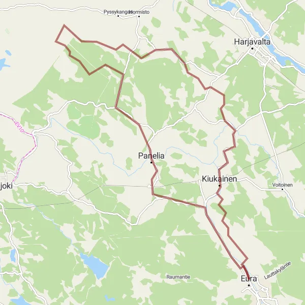 Map miniature of "Panelia and Kiukainen Gravel Ride" cycling inspiration in Länsi-Suomi, Finland. Generated by Tarmacs.app cycling route planner