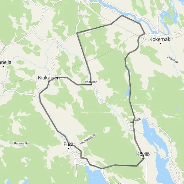 Map miniature of "Eura Road Cycling Adventure" cycling inspiration in Länsi-Suomi, Finland. Generated by Tarmacs.app cycling route planner