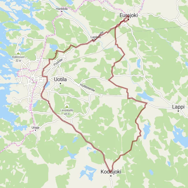 Karttaminiaatyyri "Eurajoki - Lapijoki Gravel Route" pyöräilyinspiraatiosta alueella Länsi-Suomi, Finland. Luotu Tarmacs.app pyöräilyreittisuunnittelijalla