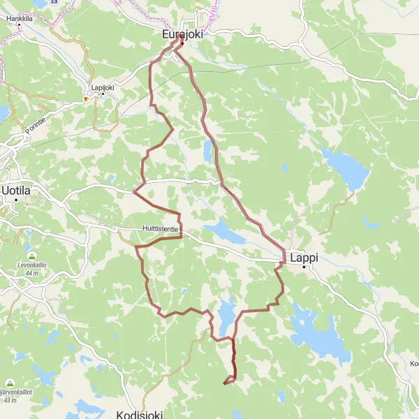 Map miniature of "Eurajoki Gravel Adventure" cycling inspiration in Länsi-Suomi, Finland. Generated by Tarmacs.app cycling route planner