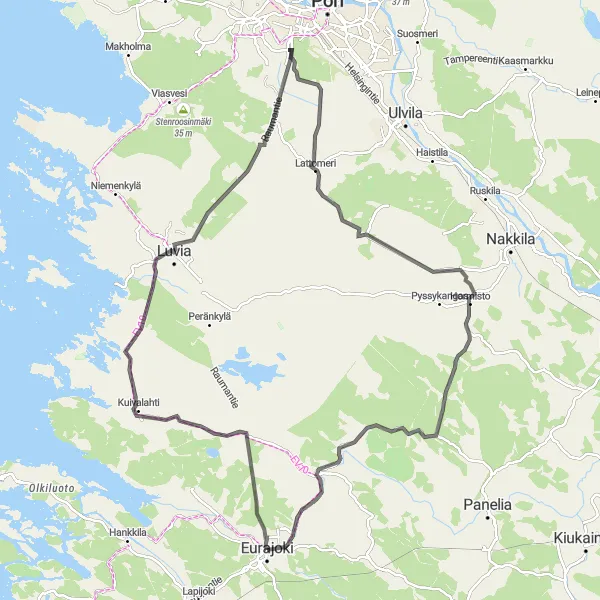 Karttaminiaatyyri "Kuivalahti - Hormisto Cycling Route" pyöräilyinspiraatiosta alueella Länsi-Suomi, Finland. Luotu Tarmacs.app pyöräilyreittisuunnittelijalla