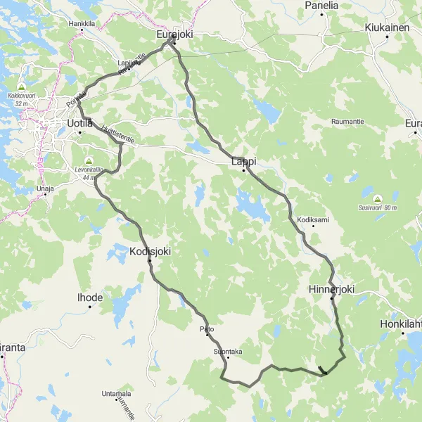 Map miniature of "Road Adventure in Eurajoki" cycling inspiration in Länsi-Suomi, Finland. Generated by Tarmacs.app cycling route planner