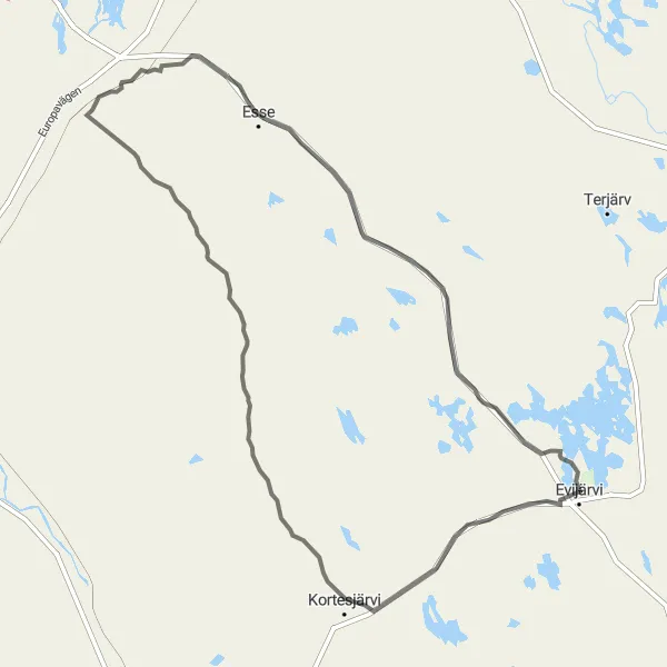 Map miniature of "Evijärvi - Esse Epic Challenge" cycling inspiration in Länsi-Suomi, Finland. Generated by Tarmacs.app cycling route planner