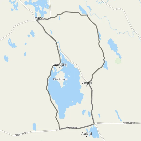 Map miniature of "Lappajärvi Adventure" cycling inspiration in Länsi-Suomi, Finland. Generated by Tarmacs.app cycling route planner