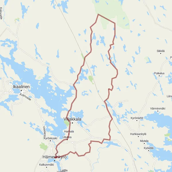 Map miniature of "Luhalahti and Koveron perinnetila Gravel Circuit" cycling inspiration in Länsi-Suomi, Finland. Generated by Tarmacs.app cycling route planner