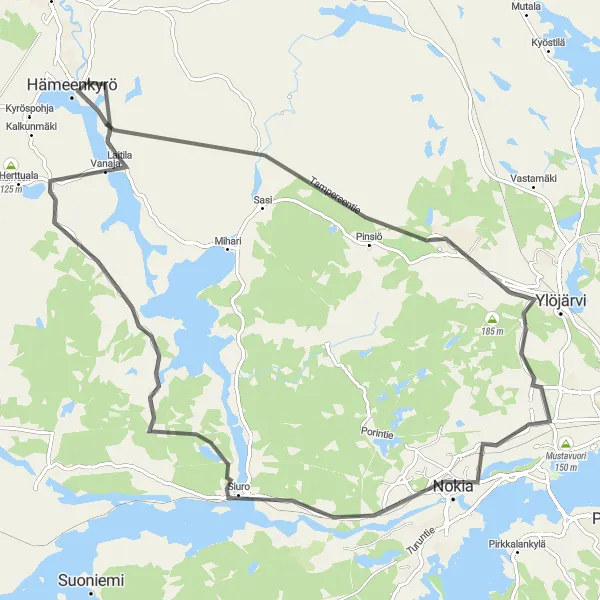 Map miniature of "Pinsiö Loop" cycling inspiration in Länsi-Suomi, Finland. Generated by Tarmacs.app cycling route planner