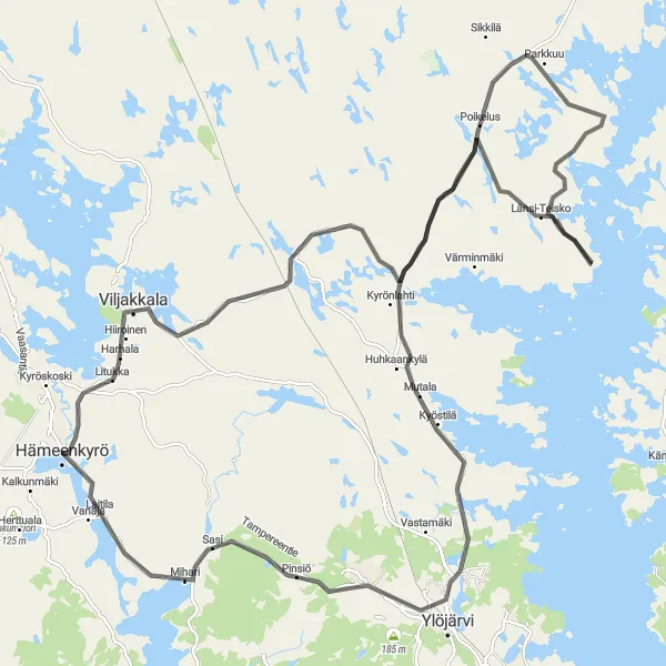 Karttaminiaatyyri "Hämeenkyrö - Pinsiö - Länsi-Teisko kierros" pyöräilyinspiraatiosta alueella Länsi-Suomi, Finland. Luotu Tarmacs.app pyöräilyreittisuunnittelijalla