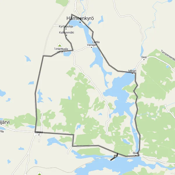 Map miniature of "Siuro and Takunvuori Circuit" cycling inspiration in Länsi-Suomi, Finland. Generated by Tarmacs.app cycling route planner