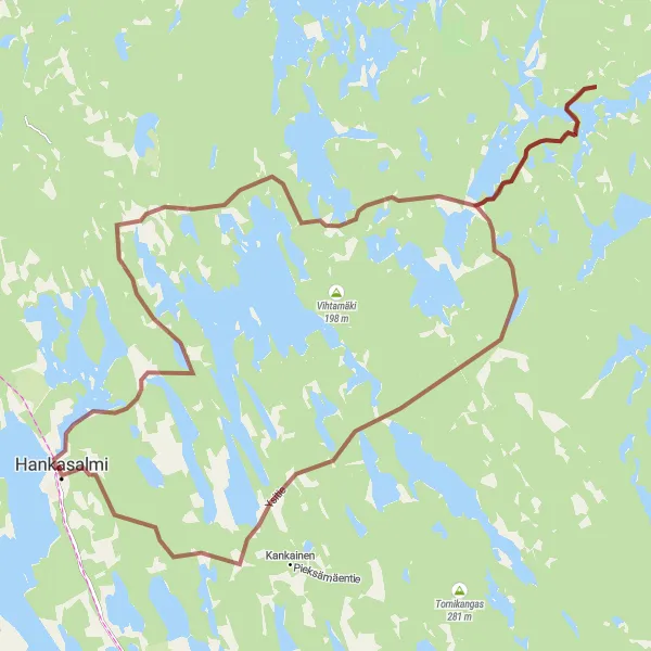 Map miniature of "Scenic Gravel Tour near Hankasalmi" cycling inspiration in Länsi-Suomi, Finland. Generated by Tarmacs.app cycling route planner