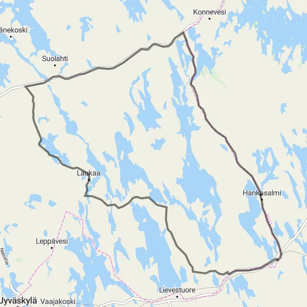 Map miniature of "Hankasalmi to Pytinki Road Cycling Route" cycling inspiration in Länsi-Suomi, Finland. Generated by Tarmacs.app cycling route planner