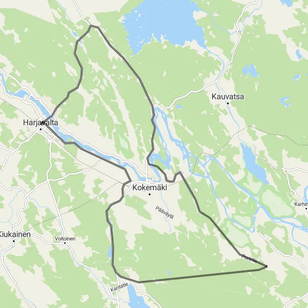 Map miniature of "Road Trip: Vinnari to Kokemäenjoki" cycling inspiration in Länsi-Suomi, Finland. Generated by Tarmacs.app cycling route planner