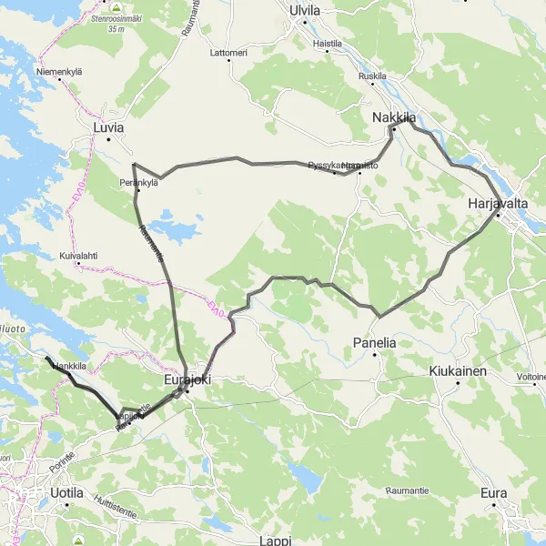 Map miniature of "Eurajoki Adventure" cycling inspiration in Länsi-Suomi, Finland. Generated by Tarmacs.app cycling route planner