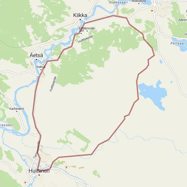 Map miniature of "Huittinen-Keikyä-Kiikka-Lauttakylä Circuit" cycling inspiration in Länsi-Suomi, Finland. Generated by Tarmacs.app cycling route planner