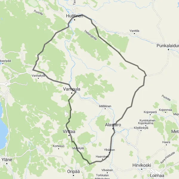 Map miniature of "Rural Heritage" cycling inspiration in Länsi-Suomi, Finland. Generated by Tarmacs.app cycling route planner