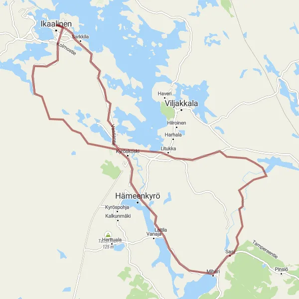 Karttaminiaatyyri "Kyröskoski - Hämeenkyrö - Kurinranta" pyöräilyinspiraatiosta alueella Länsi-Suomi, Finland. Luotu Tarmacs.app pyöräilyreittisuunnittelijalla