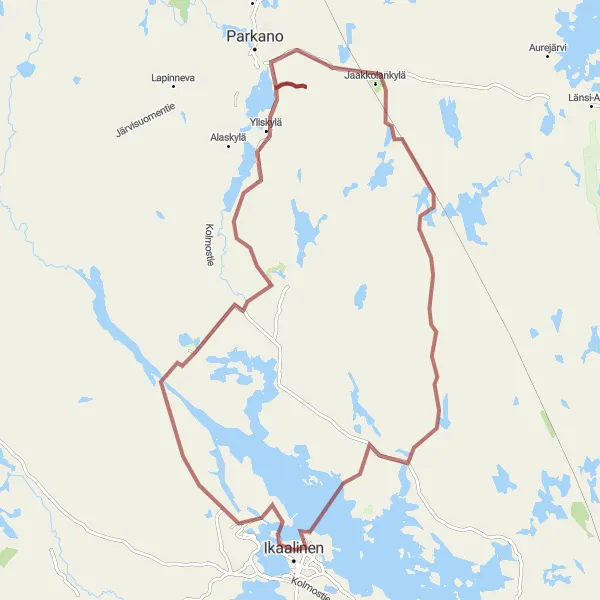 Map miniature of "Gravel Adventure: Ikaalinen" cycling inspiration in Länsi-Suomi, Finland. Generated by Tarmacs.app cycling route planner