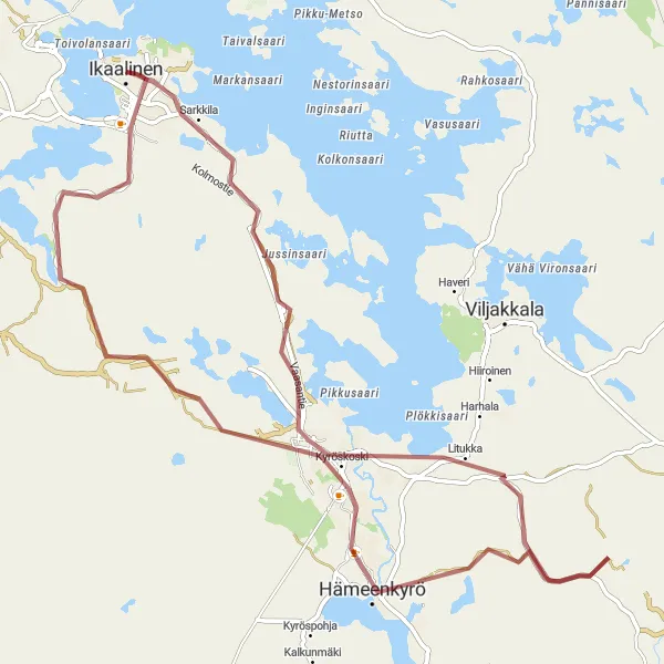 Map miniature of "Gravel Delight: Sarkkilanjärvi" cycling inspiration in Länsi-Suomi, Finland. Generated by Tarmacs.app cycling route planner