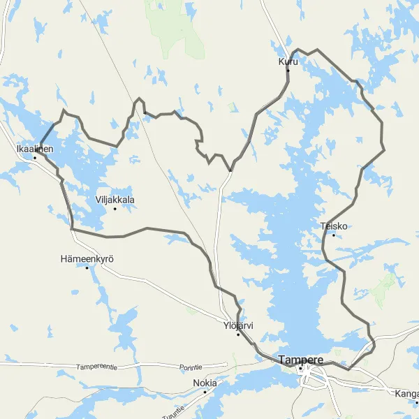 Map miniature of "Ikaalinen Grand Tour" cycling inspiration in Länsi-Suomi, Finland. Generated by Tarmacs.app cycling route planner