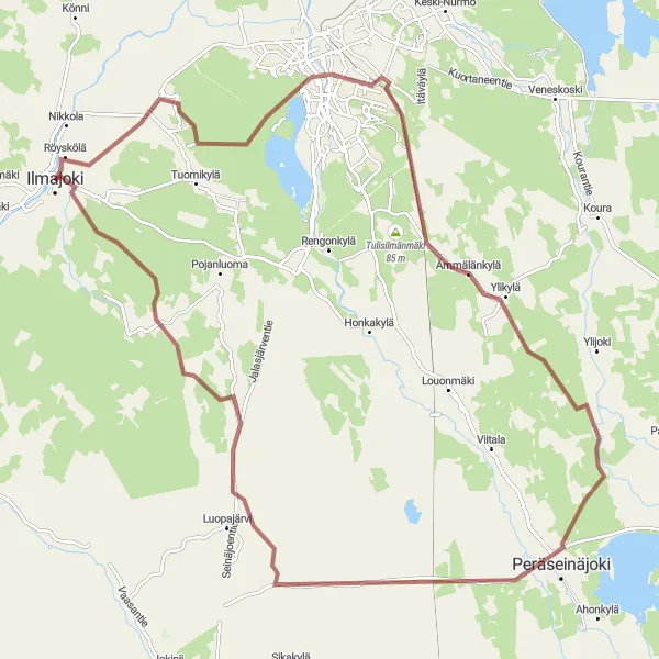 Map miniature of "Ahonkylä Gravel Album" cycling inspiration in Länsi-Suomi, Finland. Generated by Tarmacs.app cycling route planner