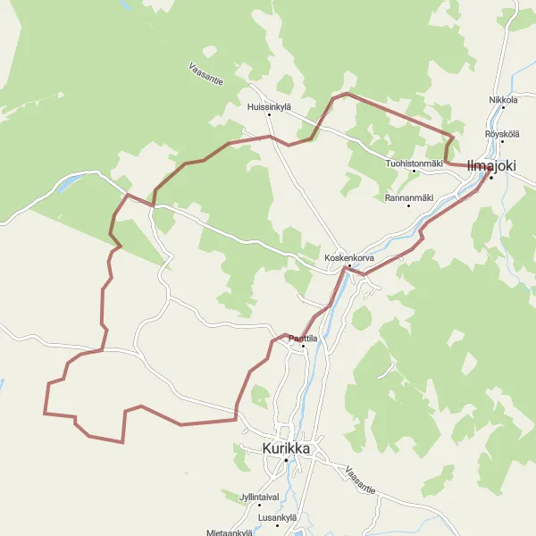 Map miniature of "Koskenkorva Discovery Gravel Route" cycling inspiration in Länsi-Suomi, Finland. Generated by Tarmacs.app cycling route planner