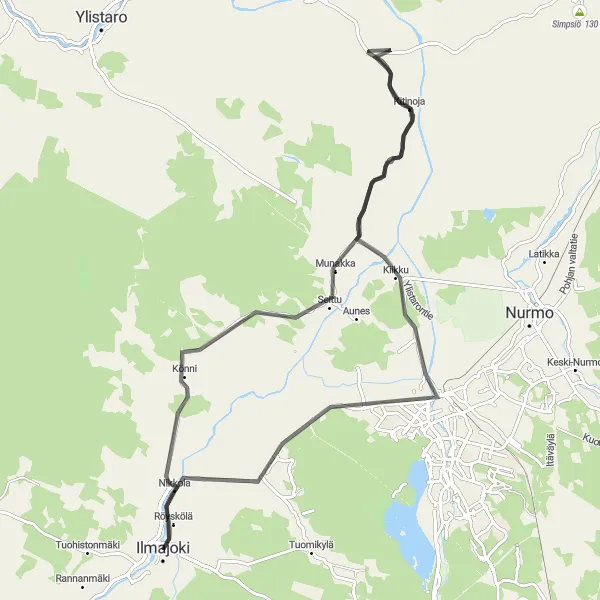 Map miniature of "Ilmajoki Countryside Ride" cycling inspiration in Länsi-Suomi, Finland. Generated by Tarmacs.app cycling route planner