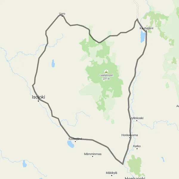 Map miniature of "The Isojoki Loop" cycling inspiration in Länsi-Suomi, Finland. Generated by Tarmacs.app cycling route planner