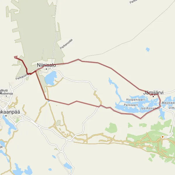 Karttaminiaatyyri "Jämijärvi - Niinisalo Gravel Cycling Route" pyöräilyinspiraatiosta alueella Länsi-Suomi, Finland. Luotu Tarmacs.app pyöräilyreittisuunnittelijalla