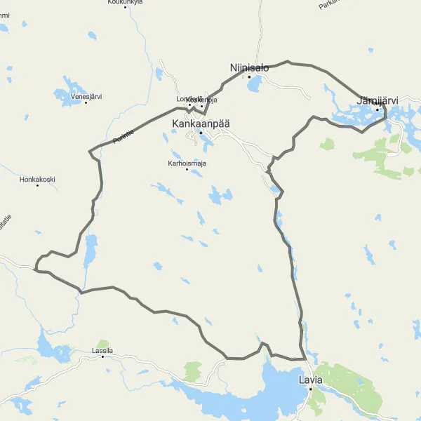 Karttaminiaatyyri "Jämijärvi - Kunkunpesä - Niinisalo Road Cycling Route" pyöräilyinspiraatiosta alueella Länsi-Suomi, Finland. Luotu Tarmacs.app pyöräilyreittisuunnittelijalla