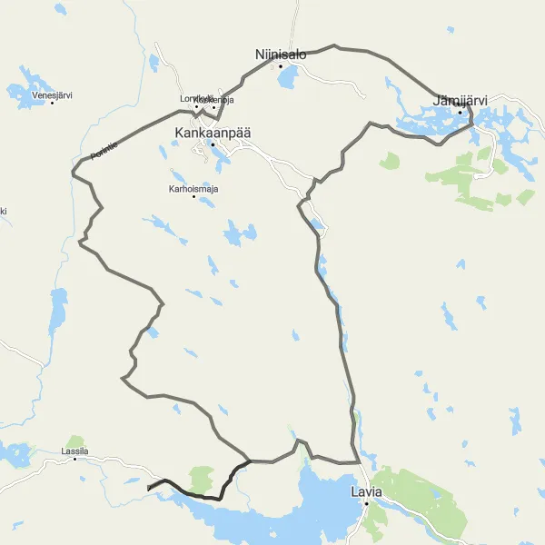 Karttaminiaatyyri "Jämijärvi - Kunkunpesä - Niinisalo Road Cycling Route" pyöräilyinspiraatiosta alueella Länsi-Suomi, Finland. Luotu Tarmacs.app pyöräilyreittisuunnittelijalla