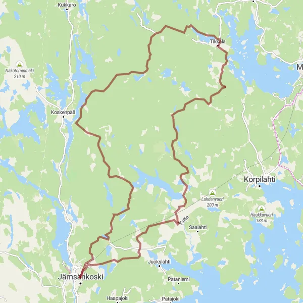 Map miniature of "Traversing Scenic Nature Paths and Cascading Waterfalls" cycling inspiration in Länsi-Suomi, Finland. Generated by Tarmacs.app cycling route planner