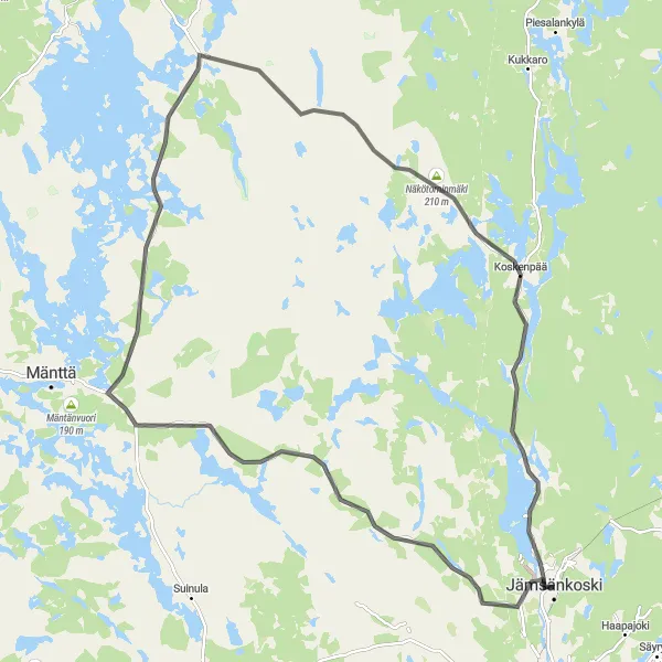 Map miniature of "Scenic Lake Views and Tower Ascent" cycling inspiration in Länsi-Suomi, Finland. Generated by Tarmacs.app cycling route planner