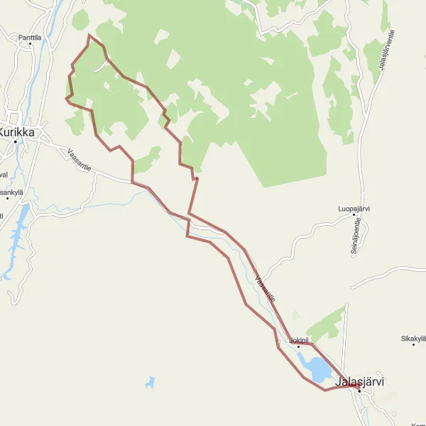 Map miniature of "Jalasjärvi Gravel Adventure" cycling inspiration in Länsi-Suomi, Finland. Generated by Tarmacs.app cycling route planner