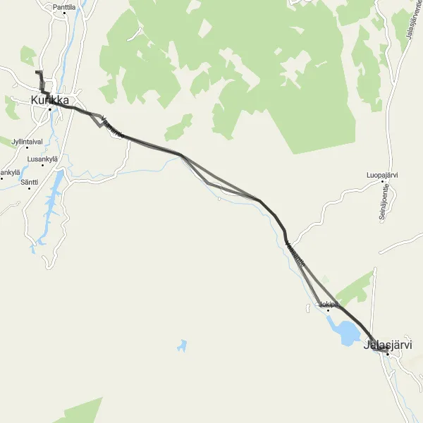 Map miniature of "Scenic Loop of Kurikka" cycling inspiration in Länsi-Suomi, Finland. Generated by Tarmacs.app cycling route planner