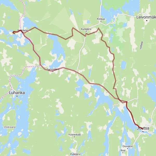 Karttaminiaatyyri "Joutsa - Tammijärvi - Putkilahti - Ylisjärvi Loop" pyöräilyinspiraatiosta alueella Länsi-Suomi, Finland. Luotu Tarmacs.app pyöräilyreittisuunnittelijalla