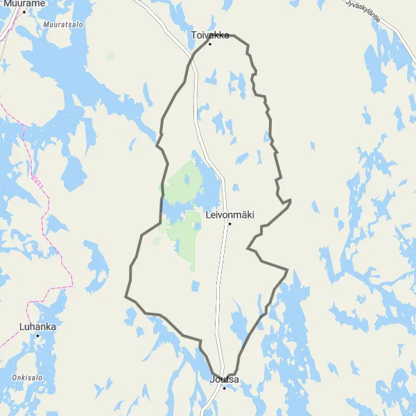 Karttaminiaatyyri "Joutsa - Rutalahti - Toivakka Loop" pyöräilyinspiraatiosta alueella Länsi-Suomi, Finland. Luotu Tarmacs.app pyöräilyreittisuunnittelijalla