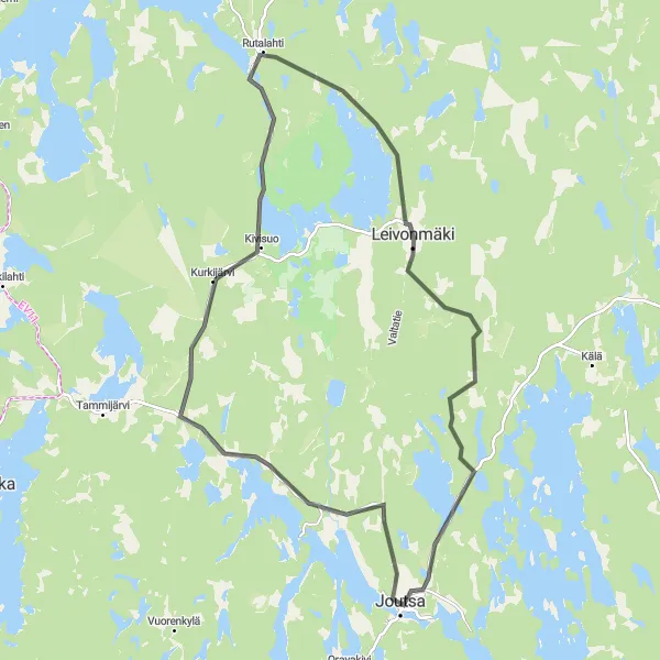 Map miniature of "Lake Rutalahti and Leivonmäki Loop" cycling inspiration in Länsi-Suomi, Finland. Generated by Tarmacs.app cycling route planner