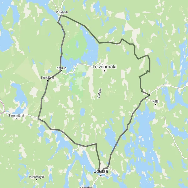 Karttaminiaatyyri "Joutsa - Rutalahti - Nauklahti Loop" pyöräilyinspiraatiosta alueella Länsi-Suomi, Finland. Luotu Tarmacs.app pyöräilyreittisuunnittelijalla