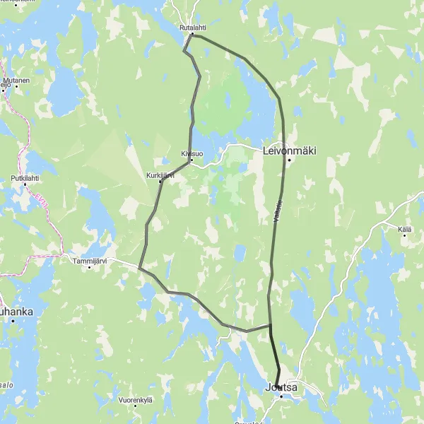 Karttaminiaatyyri "Rutalahti - Leivonmäki - Joutsa" pyöräilyinspiraatiosta alueella Länsi-Suomi, Finland. Luotu Tarmacs.app pyöräilyreittisuunnittelijalla