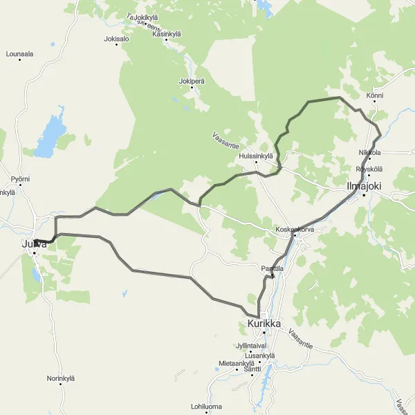 Map miniature of "Jurva to Risto-veturi Road Ride" cycling inspiration in Länsi-Suomi, Finland. Generated by Tarmacs.app cycling route planner