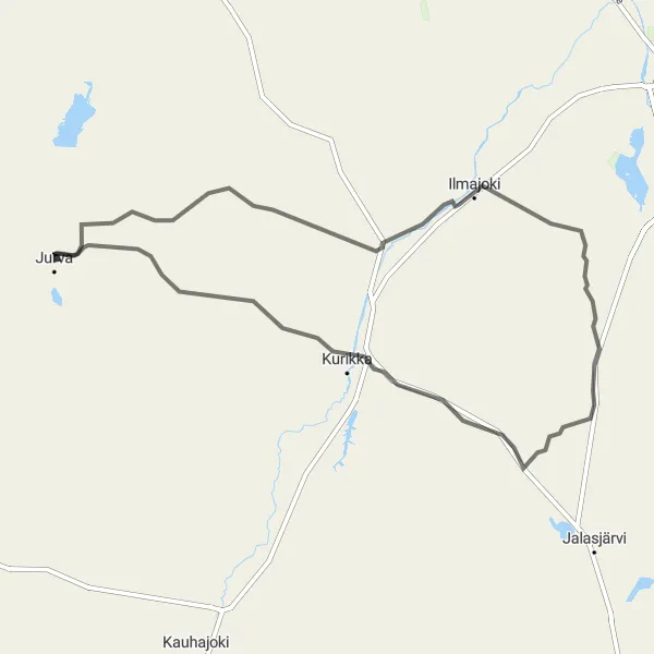 Map miniature of "Jurva Circuit" cycling inspiration in Länsi-Suomi, Finland. Generated by Tarmacs.app cycling route planner