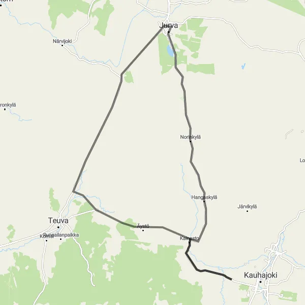 Map miniature of "Kainasto to Äystö Road Ride" cycling inspiration in Länsi-Suomi, Finland. Generated by Tarmacs.app cycling route planner