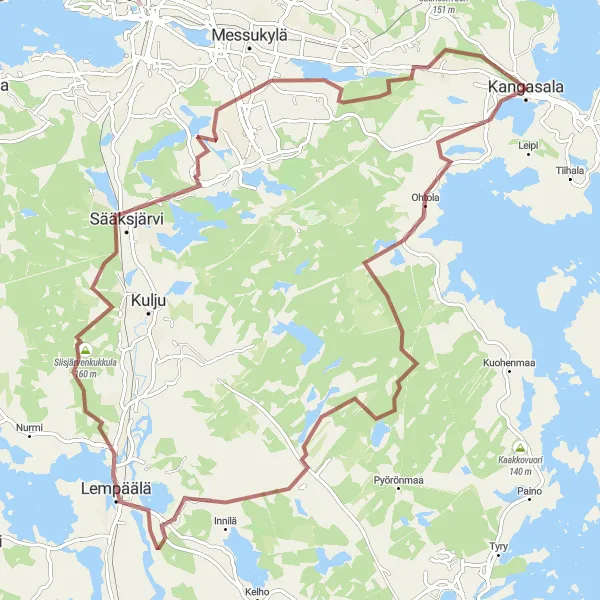 Map miniature of "Lempäälä Gravel Adventure" cycling inspiration in Länsi-Suomi, Finland. Generated by Tarmacs.app cycling route planner