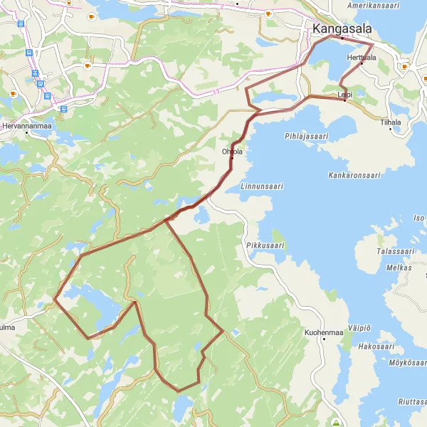 Map miniature of "Lakeside Gravel Delight" cycling inspiration in Länsi-Suomi, Finland. Generated by Tarmacs.app cycling route planner