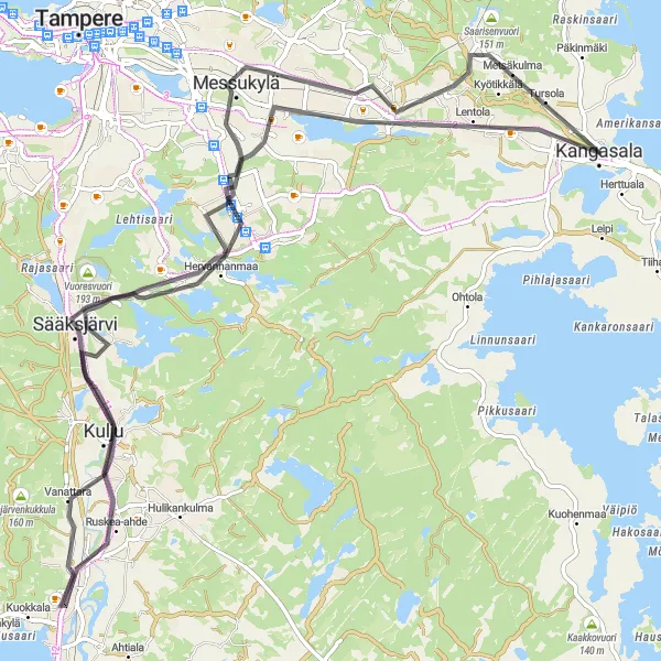 Map miniature of "Hilltops and Heritage" cycling inspiration in Länsi-Suomi, Finland. Generated by Tarmacs.app cycling route planner