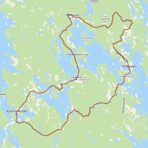 Map miniature of "Viitasaari Gravel Adventure" cycling inspiration in Länsi-Suomi, Finland. Generated by Tarmacs.app cycling route planner