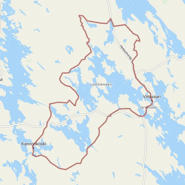 Map miniature of "Gravel Cycling Adventure near Kannonkoski" cycling inspiration in Länsi-Suomi, Finland. Generated by Tarmacs.app cycling route planner