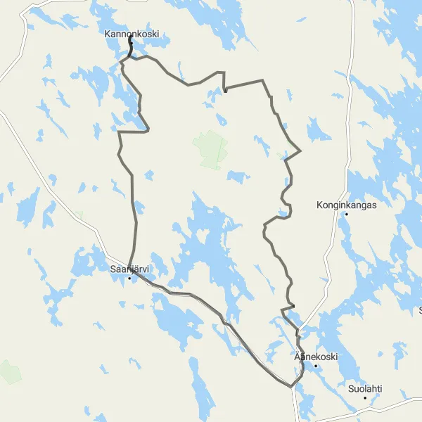 Map miniature of "Discover Saarijärvi" cycling inspiration in Länsi-Suomi, Finland. Generated by Tarmacs.app cycling route planner